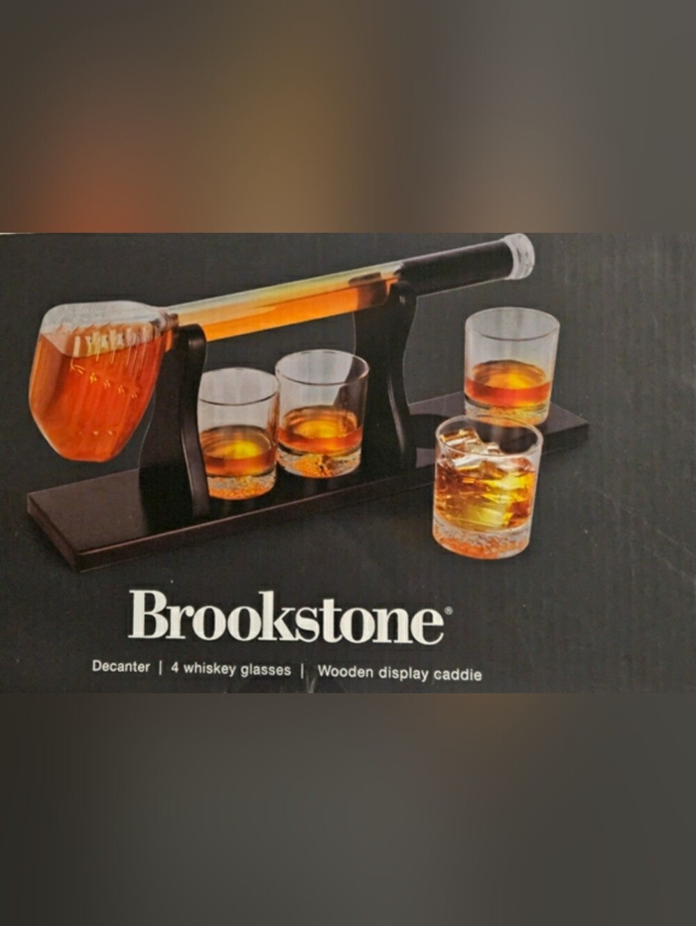BROOKSTONE 19TH HOLE GOLF CLUB DECANTER (7) PCS SET: WISKEY GLASSES & CADDIE NEW